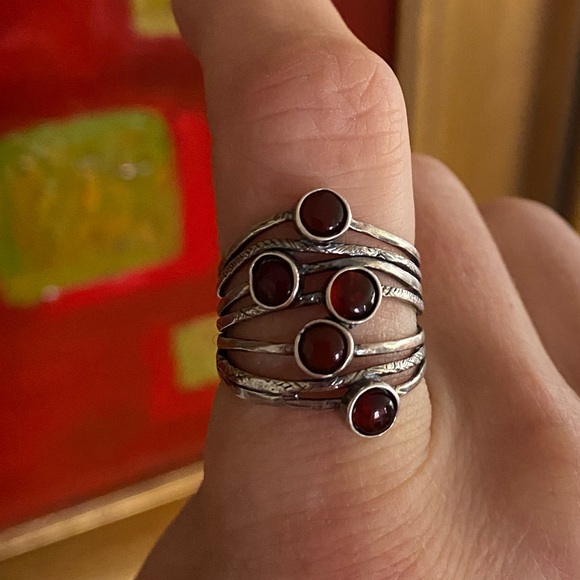 Jewelry - Vintage Regima Lane -RL Red Garnet Cluster Wrap handmade Silver Ring 925 Israel